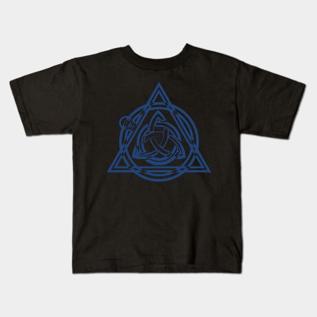 Blue Celtic Triquetra Circle Triangle Black And White Kids T-Shirt by DepicSpirit